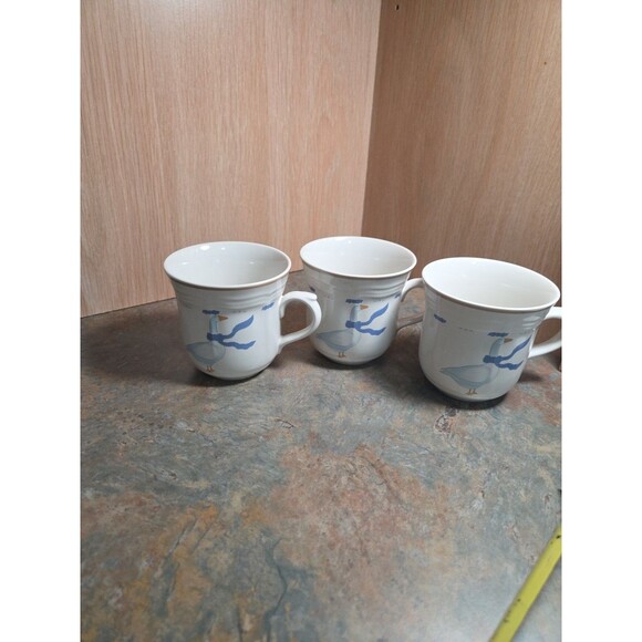 Vintage Newcore Countryside Geese Pattern Stoneware 3 Cups Mugs - Picture 9 of 9